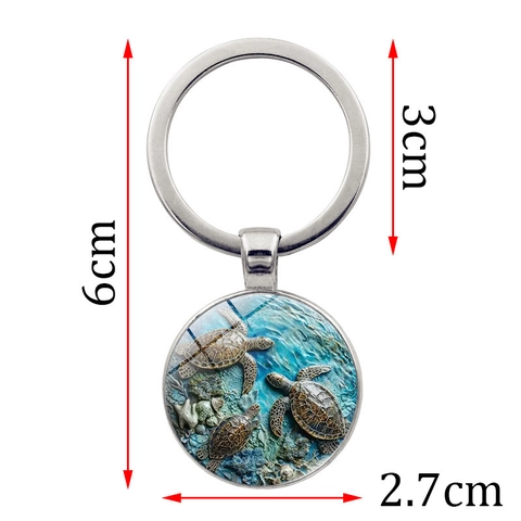Portachiavi con Tartaruga Marina Creatura Oceanica Lega di Zinco Cabochon in Vetro Vintage Ciondolo Rotondo Ciondolo per Borsa Regalo Creativo