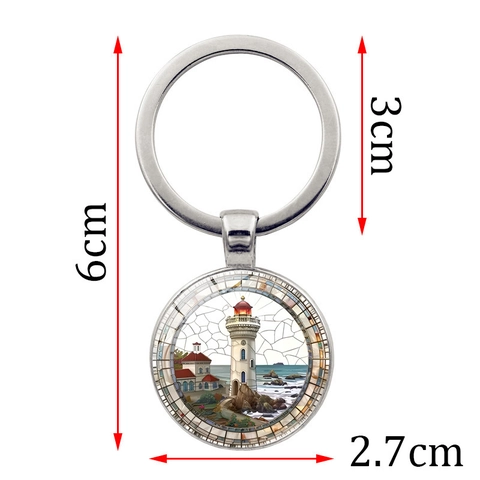 Nautischer Leuchtturm Zeit Edelstein Schlüsselanhänger Vintage Zinklegierung Glas Cabochon Seelandschaft Anhänger Schlüsselring Für Auto Tasche Zubehör