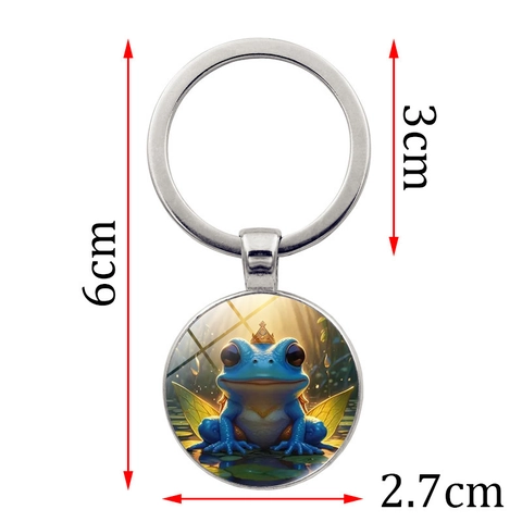 Porte-clés en Métal Prince Grenouille Animal de Dessin Animé Pendentif en Alliage de Zinc Verre pour Sacs À Dos Cadeau de Mode Personnalisé