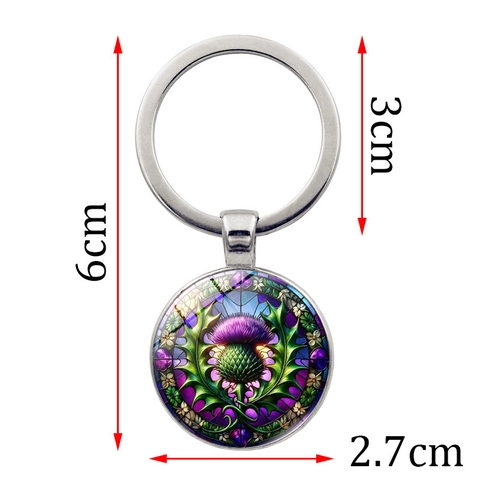 Vintage Schottische Distel Zeitstein Schlüsselanhänger Zinklegierung Retro Violett Glas Cabochon Anhänger Schmuck Geschenk