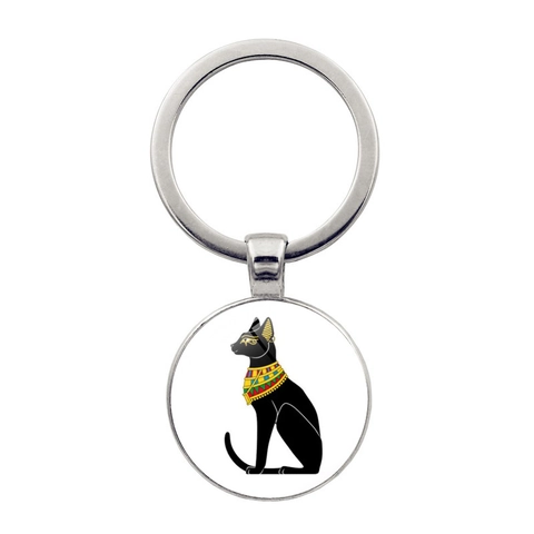 Portachiavi Dea Gatta Egiziana Bastet Lega di Zinco Cabochon in Vetro Anello Portachiavi in Metallo Accessorio Mitologico Creativo Ciondolo Borsa