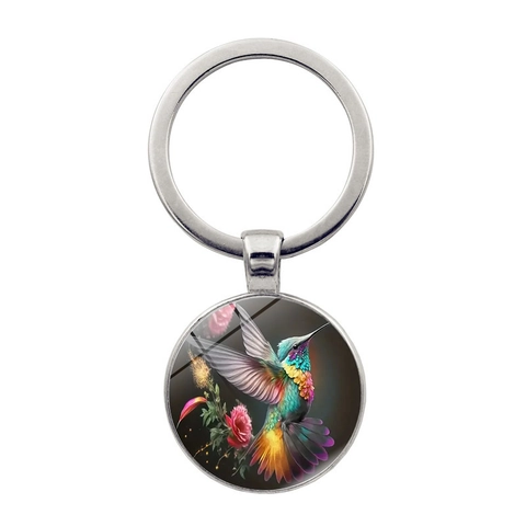 Portachiavi con Ciondolo in Vetro Fiore di Colibrì Colorato in Lega di Zinco Portachiavi Vintage Floreale Ornamento Appeso per Decorazione Borsa Donna