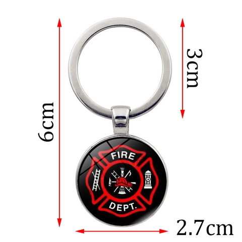 Brandweer Logo Sleutelhanger Zinklegering Glas Cabochon Hanger Maltezer Kruis Ontwerp Sleutelring Cadeau Voor Heren Dames