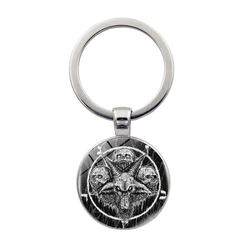 Gothic Demon Ram Head Baphomet Pendant Keychain Metal Key Ring Bronze Silver Skull Pentagram Dark Art Jewelry Ornament Gift