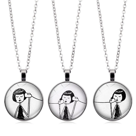 Best Friend Necklace Set Artistic Girl Phone Pendant Necklace Alloy Glass Cabochon Necklace For Women Teens Jewelry Gift