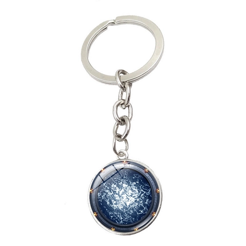 Moderne Sci-Fi Ronde Zinklegering Sleutelhanger Met Glazen Cabochon Ruimte Nevel Vortex Piramide Hanger Voor Tassen
