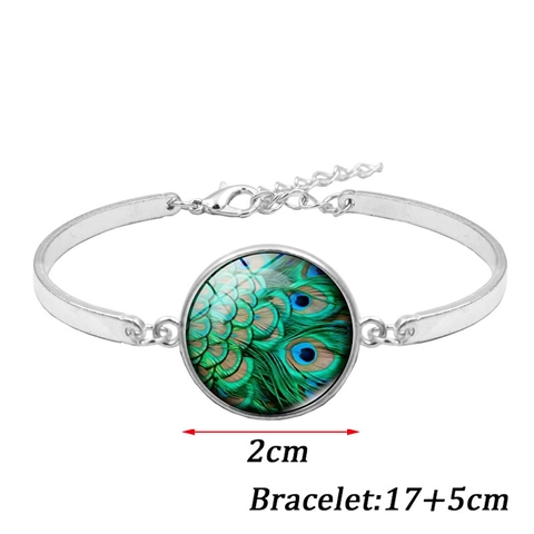 Set di Gioielli Vintage con Piume di Pavone per Donna Collana in Lega Argento con Gemme in Vetro Bracciale Orecchini a Gancio
