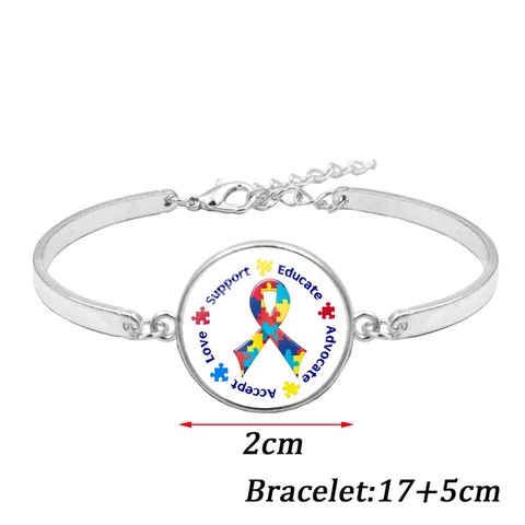 Set di Gioielli Consapevolezza Autismo Lega Vetro Nastro Puzzle Colorato Collana Orecchini Bracciale Moda Set di Gioielli Beneficenza Donna
