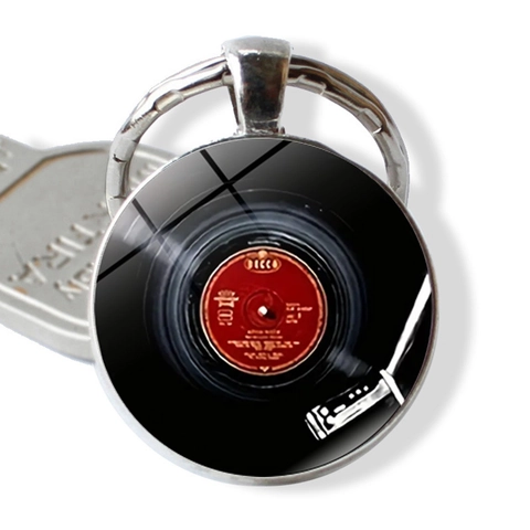 Portachiavi Tema Musica Disco Vinile Vintage in Lega di Zinco Vetro Ciondolo Borsa Etichetta Musicale Gioielli Musicali