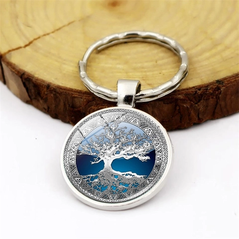 Vintage Lebensbaum Schlüsselanhänger Zinklegierung Glaskuppel Anhänger Schlüsselring Für Damen Herren Tasche Zubehör Schmuck Geschenk