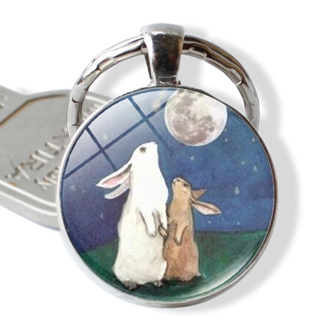Moderno Portachiavi in Lega di Zinco Con Coniglio Luna Gemma del Tempo Creativo Cabochon in Vetro Ciondolo Portachiavi Regalo
