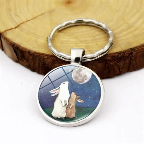 Moderno Portachiavi in Lega di Zinco Con Coniglio Luna Gemma del Tempo Creativo Cabochon in Vetro Ciondolo Portachiavi Regalo