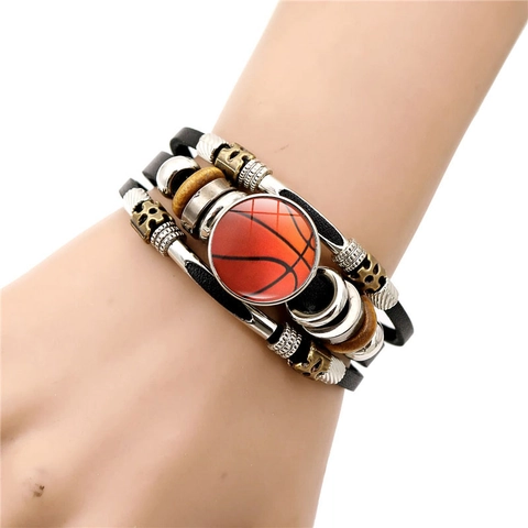 Heren Retro Punk Meerdere Lagen Kunstleer Armband Handgemaakt Sport Basketbal Voetbal Honkbal Kralen Verstelbare Sieraden Voor Vrouwen Unisex