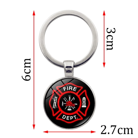 Firefighter Fire Dept Logo Keychain St Florian Cross Glass Cabochon Alloy Metal Key Ring Pendant For Men Women Jewelry Gift