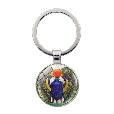 Oud Egyptische Scarabee Heilige Kever Sleutelhanger Tijd Edelsteen Legering Glas Metaal Sleutelring Vintage Mythologisch Cadeau