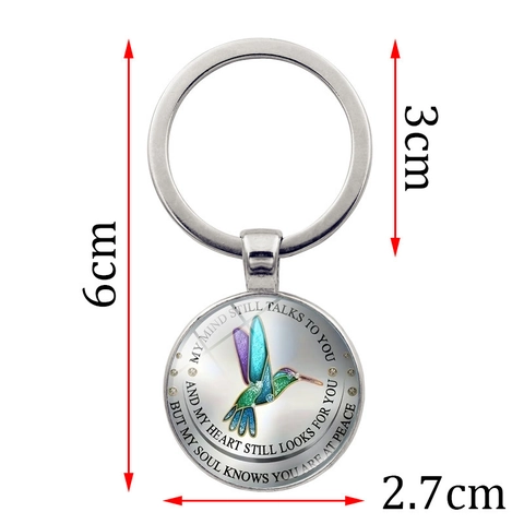 Memorial Hummingbird Keychain Metal Glass Dome Pendant My Mind Still Talks To You Inspirational Gift Keyring