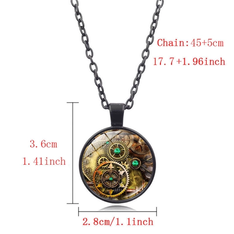 Collier Pendentif Motif Engrenage Horloge Mécanique Steampunk Chaîne de Chandail Vintage en Alliage et Verre Bijoux Homme Femme