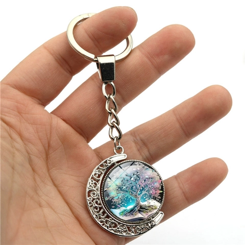 Portachiavi Rotante Luna Albero Della Vita in Lega di Zinco Vintage Portachiavi in Metallo Cavo a Doppia Faccia Decorazione Borsa