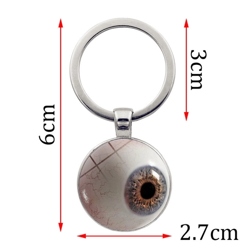 Porte-clés Motif Œil Réaliste Gemme du Temps Alliage de Zinc Verre Cabochon Pendentif Anneau de Clé Cadeau Créatif Unisexe