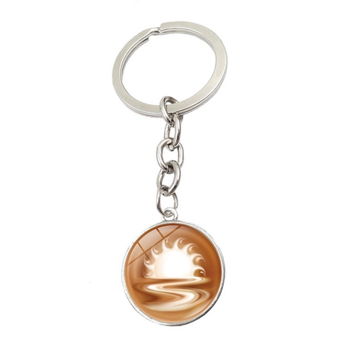 Llavero de Metal de Arte de Café con Leche de Vidrio y Aleación Moderna Gema de Tiempo Redondo con Patrón de Corazón Cisne Anillo para Accesorios de Regalo Diario