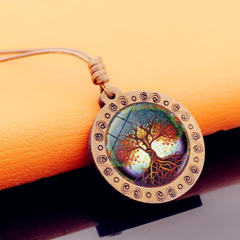 Collana Con Pendente Albero Della Vita In Lega Effetto Legno Cupola Di Vetro Bohemien Vintage Catena Per Donna Uomo