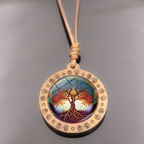 Collana Con Pendente Albero Della Vita In Lega Effetto Legno Cupola Di Vetro Bohemien Vintage Catena Per Donna Uomo