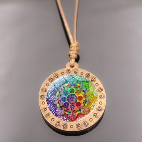 Vintage Mandala Flower Of Life Glass Cabochon Alloy Pendant Necklace For Women Ethnic Buddha Lotus Om Yoga Jewelry Gift