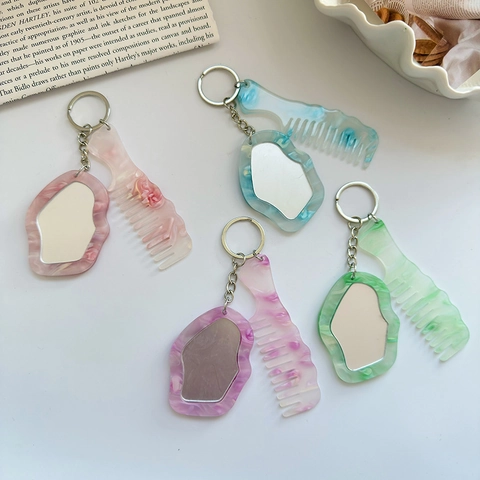 Minimalista Portachiavi Specchio e Pettine a Nuvola in Acrilico con Texture Fascino per Borsa Portatile Accessorio Moda Donna
