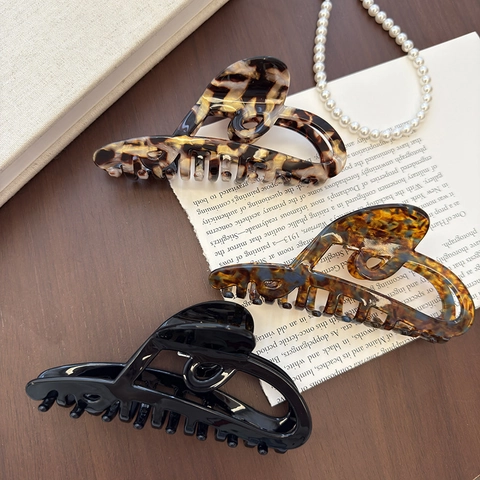 Pinza para el Pelo Grande de Acetato para Mujer Corazón Vintage Calado Carey Clip de Tiburón Antideslizante Accesorio de Pelo Elegante