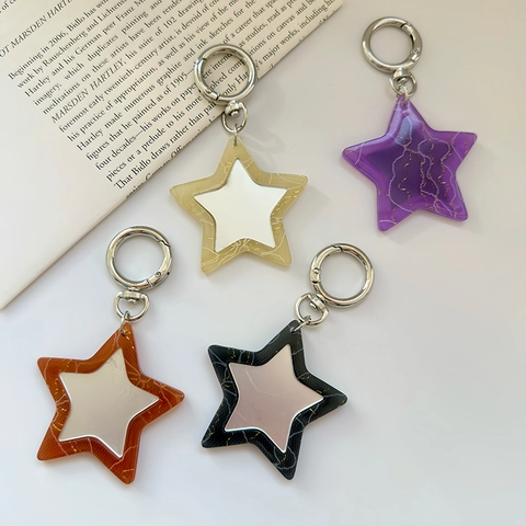 Mode Texturierte Stern Spiegel Schlüsselanhänger Hochwertige Acryl Pentagramm Taschenanhänger Zubehör Für Damen Mädchen Geschenk