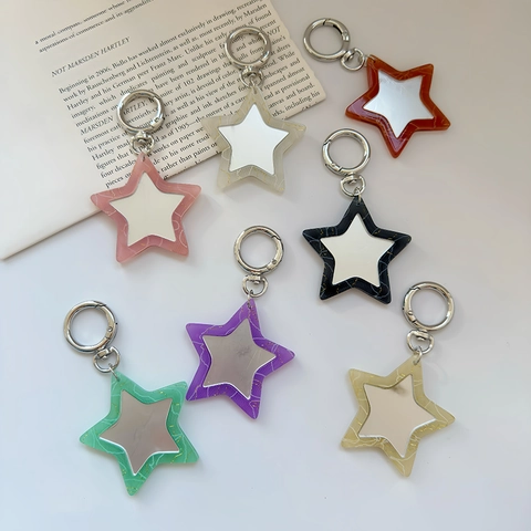Mode Texturierte Stern Spiegel Schlüsselanhänger Hochwertige Acryl Pentagramm Taschenanhänger Zubehör Für Damen Mädchen Geschenk