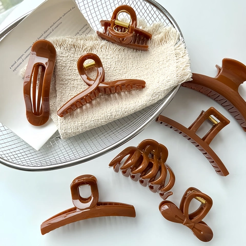 Mode Schokoladenbraun Haarkralle Für Damen Große Haarklemme Geometrische PC Bananenclip Haarschmuck Für Den Alltag