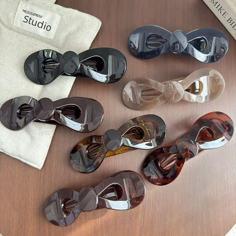 Pinza de Pelo de Banana con Lazo para Mujer Color Jalea Soporte para Coleta Hebilla Vertical Mate Brillante Accesorio