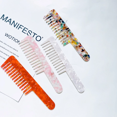 Vintage Acetate Hair Comb For Women Marble Pattern Wide Tooth Detangling Comb Anti-static Daily Hair Styling Tool Gift