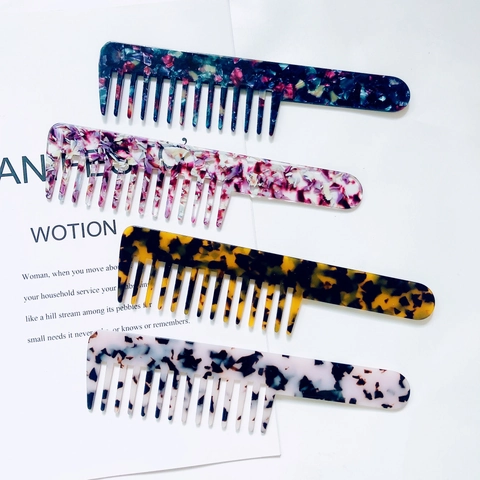 Vintage Acetate Hair Comb For Women Marble Pattern Wide Tooth Detangling Comb Anti-static Daily Hair Styling Tool Gift