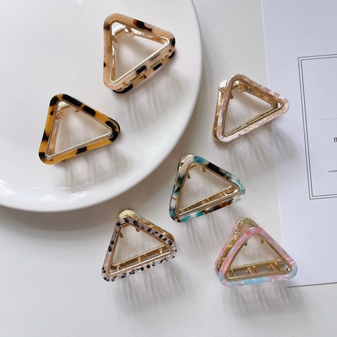 French Minimalist Triangle Acetate Hair Claw Clip Hollow Out Geometric Leopard Marble Pattern Hairpin For Women Daily Accessories
