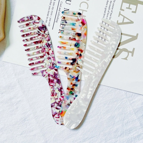 Acetate Fiber Wide Tooth Hair Comb Anti-static Marble Leopard Pattern Hair Detangling Brush For Women Styling Tools