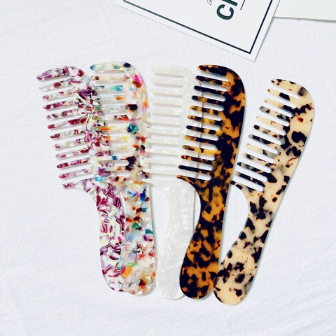 Acetate Fiber Wide Tooth Hair Comb Anti-static Marble Leopard Pattern Hair Detangling Brush For Women Styling Tools