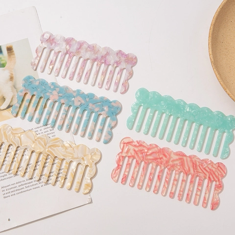 Portable Acetate Hair Comb Wide Tooth Detangling Comb Marble Pattern Scalloped Edge Anti-Static Hair Brush For Women