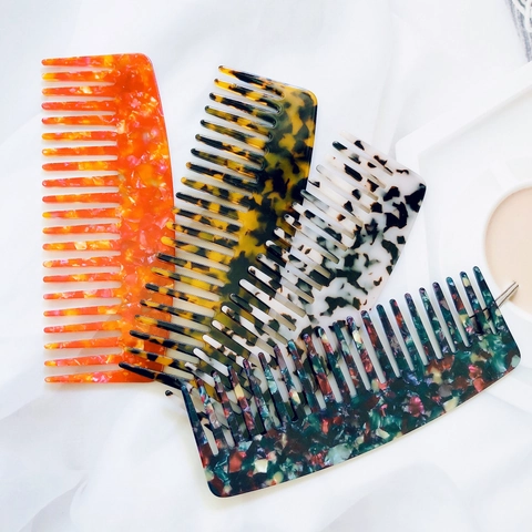 Celluloseacetat Haarkamm Antistatisch Grober Zahn Entwirrungskamm Marmor Leopardenmuster Mode Styling Tool Für Frauen