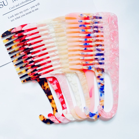 Acetat Grobzinkiger Haarkamm mit Haken Griff Marmor Schildpatt Entwirrende Styling Haarbürste für Damen Haarstyling Tool
