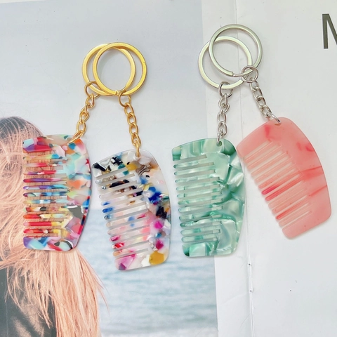 Koreaanse Ins Mini Kam Sleutelhanger Celluloseacetaat Marmer Schildpad Patroon Mode Kam Charm Voor Vrouwen Tas Accessoire Hanger