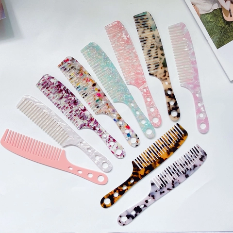 Vintage Acetate Hair Comb For Women Anti-static Leopard Print Marble Texture Wide Tooth Detangling Salon Styling Tool Brush