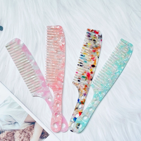 Vintage Acetate Hair Comb For Women Anti-static Leopard Print Marble Texture Wide Tooth Detangling Salon Styling Tool Brush