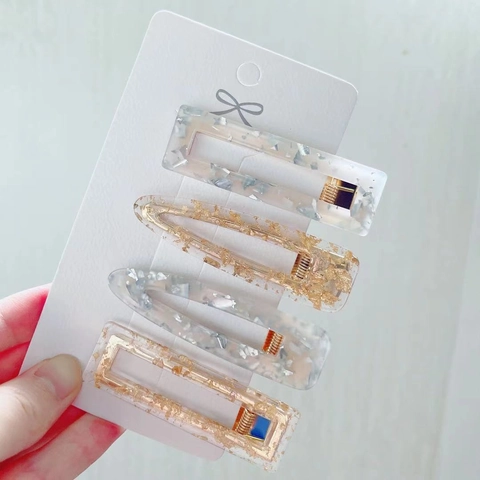 Pinza para el Cabello de Acrilico Hecha a Mano Con Copos de Pan de Oro Plata Pinza de Resina Minimalista Accesorio para el Cabello Geometrico para Mujer