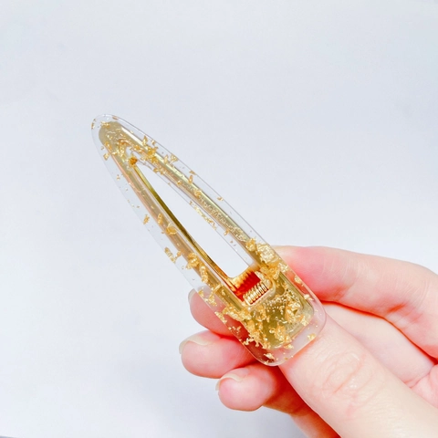 Pinza para el Cabello de Acrilico Hecha a Mano Con Copos de Pan de Oro Plata Pinza de Resina Minimalista Accesorio para el Cabello Geometrico para Mujer