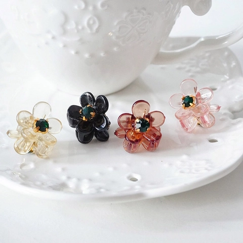 Mini Pinzas para el Cabello de Flor Coreano Vintage Resina Acrílico Pequeñas Pinzas Decorativas de Strass para Mujeres Niñas