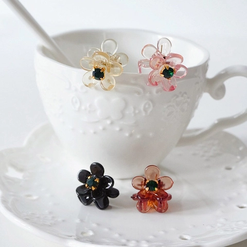 Mini Pinzas para el Cabello de Flor Coreano Vintage Resina Acrílico Pequeñas Pinzas Decorativas de Strass para Mujeres Niñas