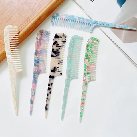 Acetaat Puntkam Antistatisch Marmerpatroon Haar Verdelen Styling Kam Voor Vrouwen Professionele Kappers Tool