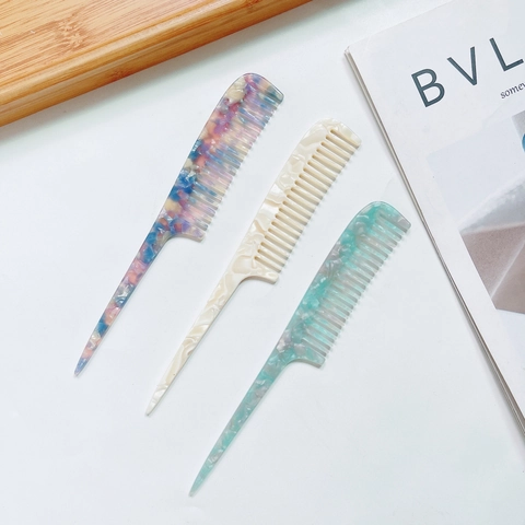 Acetaat Puntkam Antistatisch Marmerpatroon Haar Verdelen Styling Kam Voor Vrouwen Professionele Kappers Tool